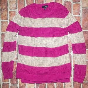 Pre-Owned a.n.a Knit Top Sweater Pink Beige Striped Long Sleeve Crew Neck Size M